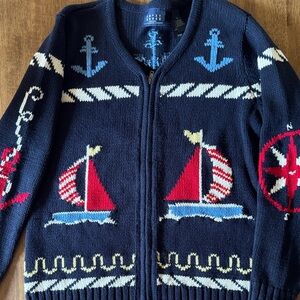 Liz Claiborne Crazy Horse Navy Cardigan with Blue Embroidery